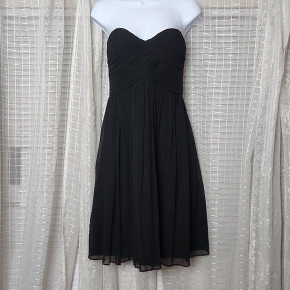 Donna Morgan Black Silk Chiffon Strapless Formal Prom Bridesmaids Mini Dress Sz6